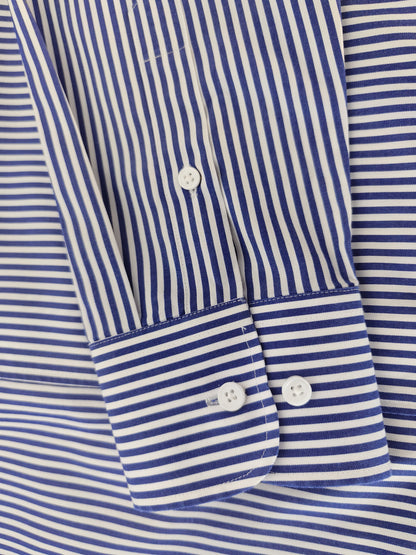 Blue one piece collar cotton stripe shirt