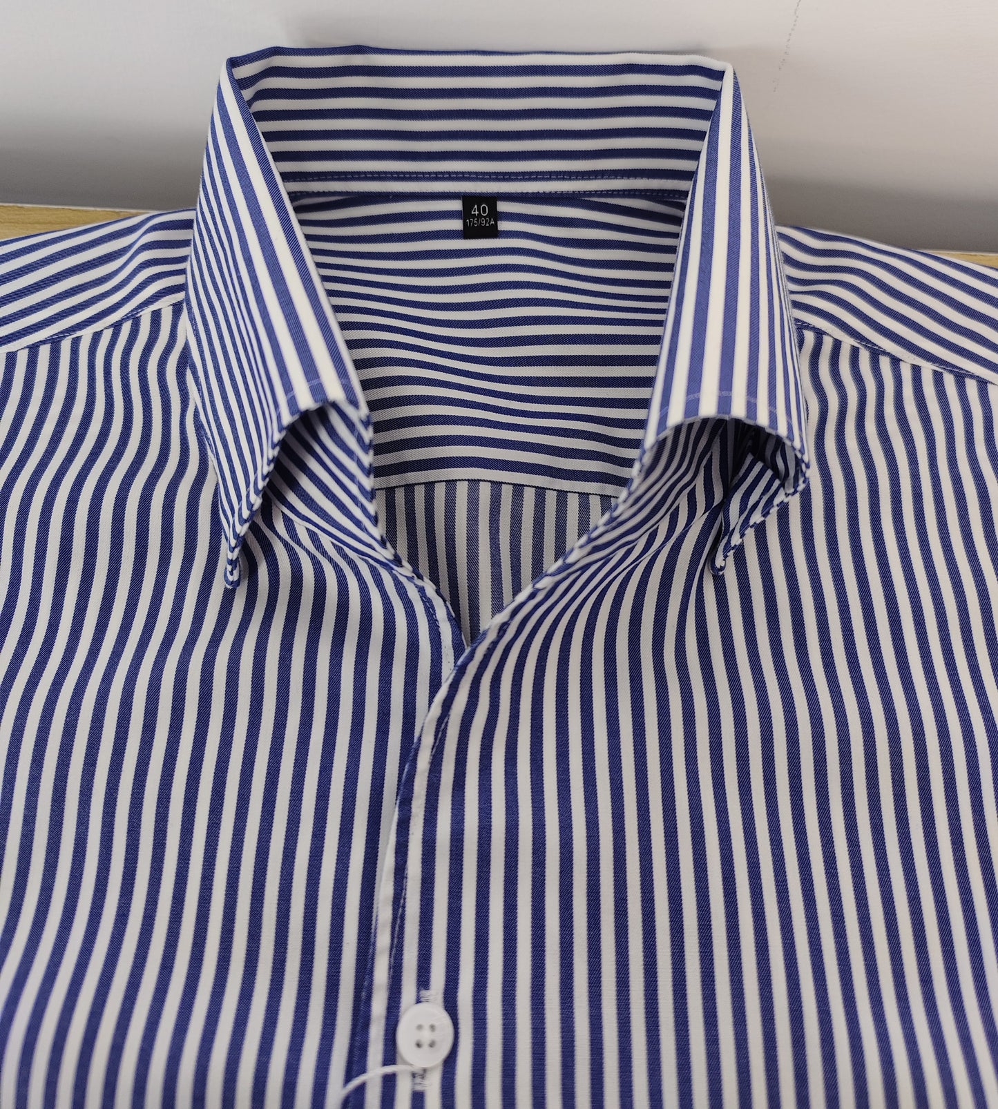 Blue one piece collar cotton stripe shirt