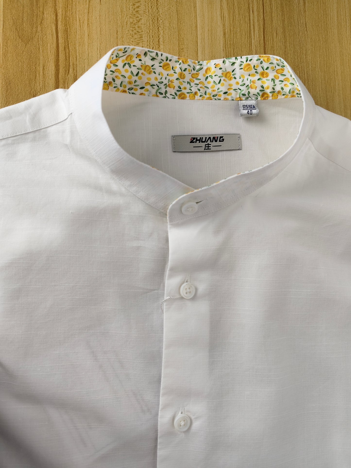 White band collar cotton / linen shirt