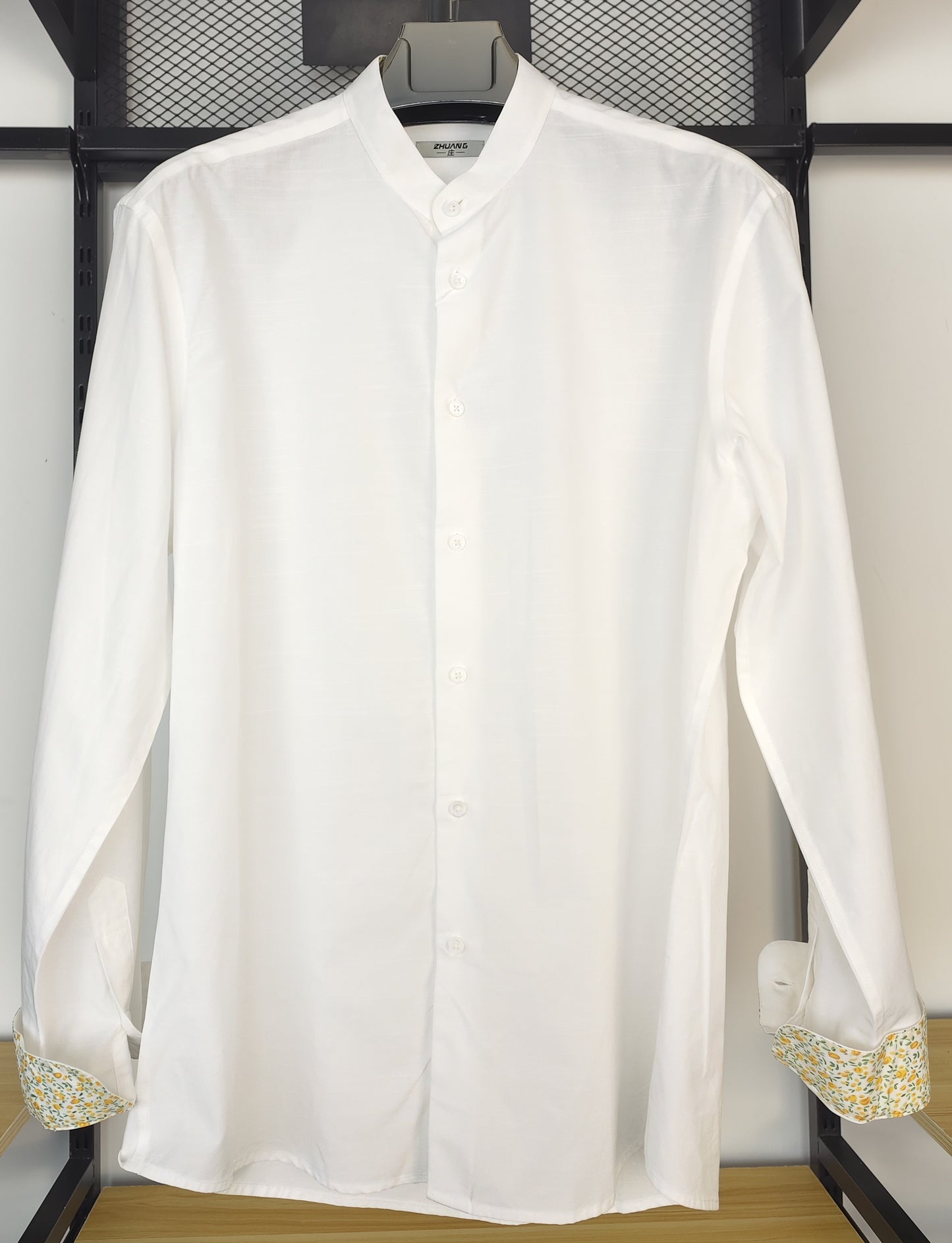 White band collar cotton / linen shirt