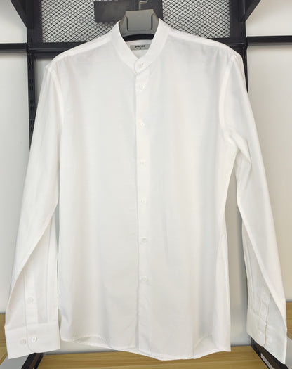 White band collar cotton / linen shirt