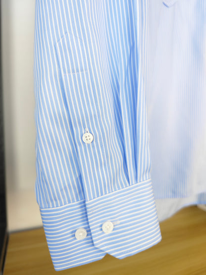 Blue stripe contrast collar relax shirt