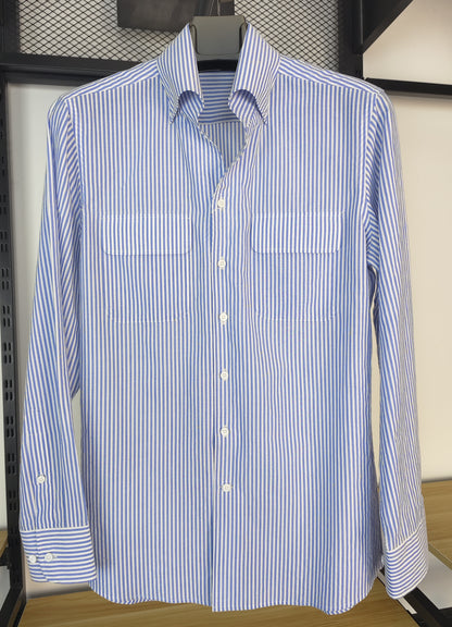 100% cotton Seersucker blue stripes men shirt