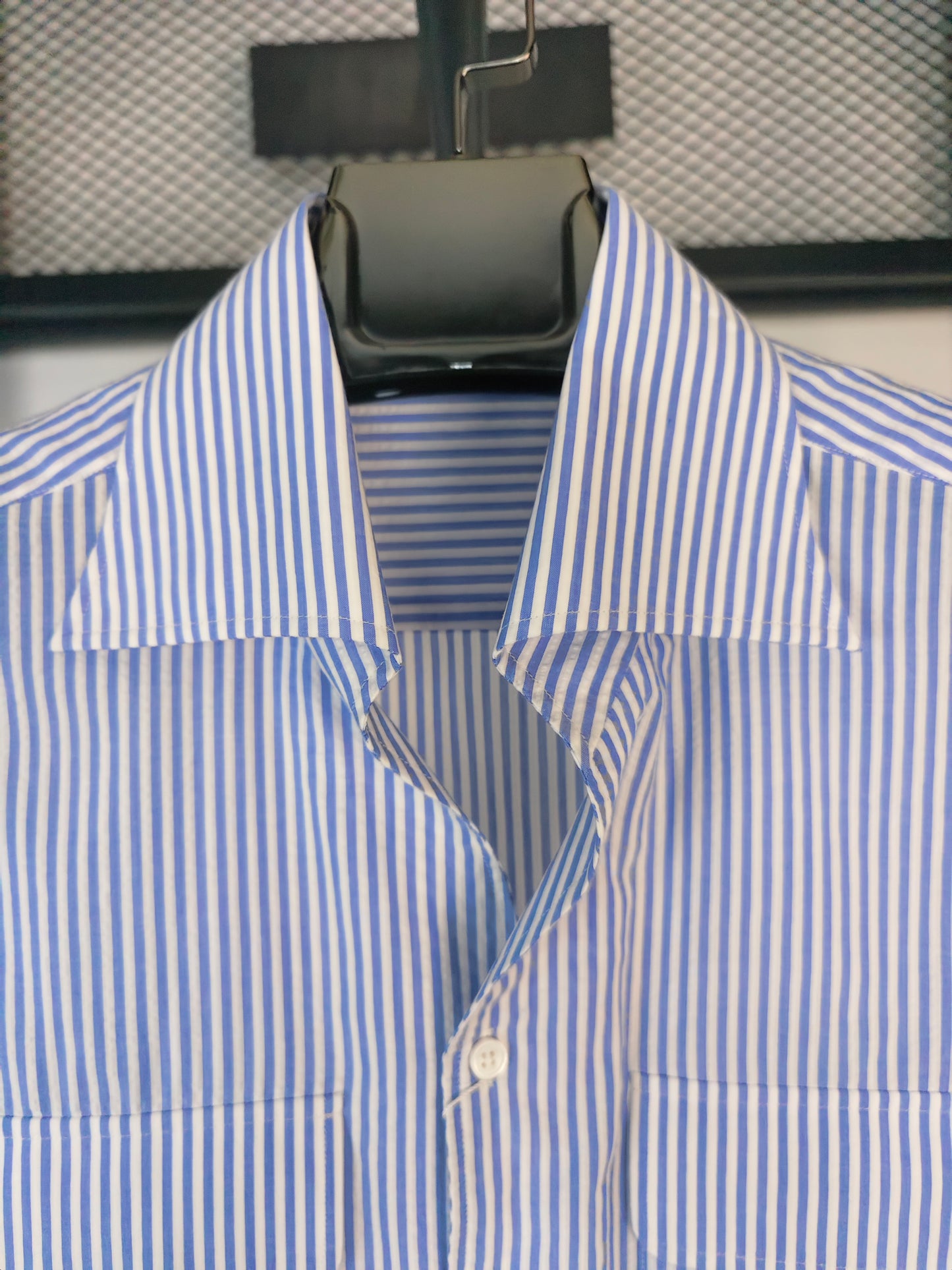 100% cotton Seersucker blue stripes men shirt