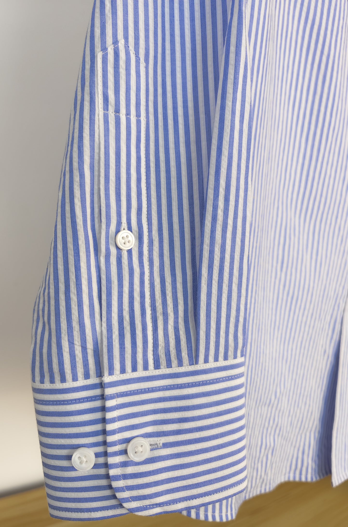 100% cotton Seersucker blue stripes men shirt