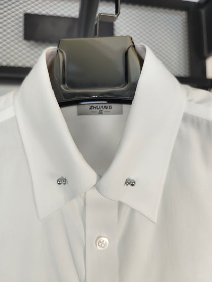 Slim-fit Pinned-collar cotton-poplin shirt