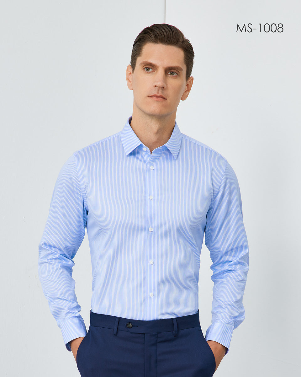 Cotton/Mulberry blended DP non-iron men short-sleeve shirt